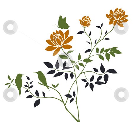 450x413 Flower,butterfly,bird Stock Photo - Bird And Flower Drawing