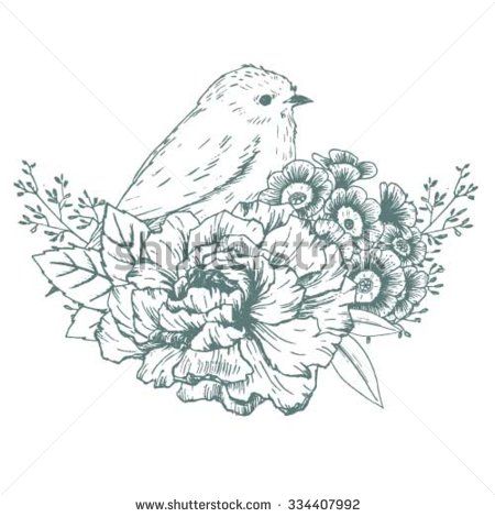 450x470 Bird And Flowers Drawing - Bird And Flower Drawing
