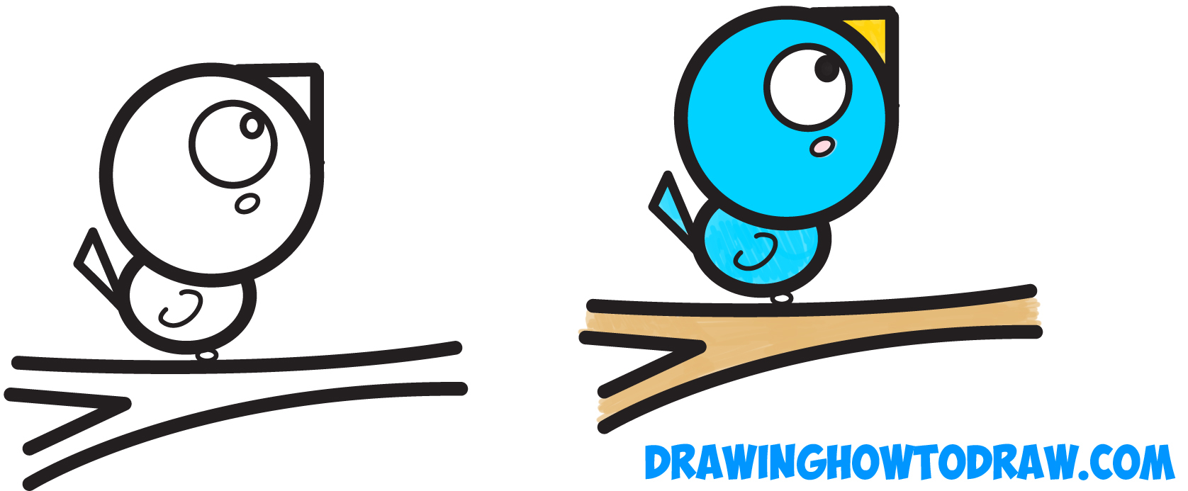1676x693 Easy Bird Drawing For Kids And How To Draw A Bird On A Branch Easy - Bird Drawing For Kids
