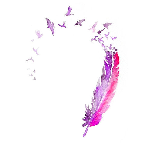 500x486 Pink Feather Drawing Feather Wall Art Modern Bird - Bird Feather Drawing