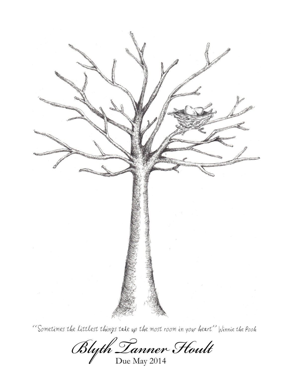 1179x1500 tree with birds nest fingerprint guest book print wall art etsy - Bird In Tree Drawing