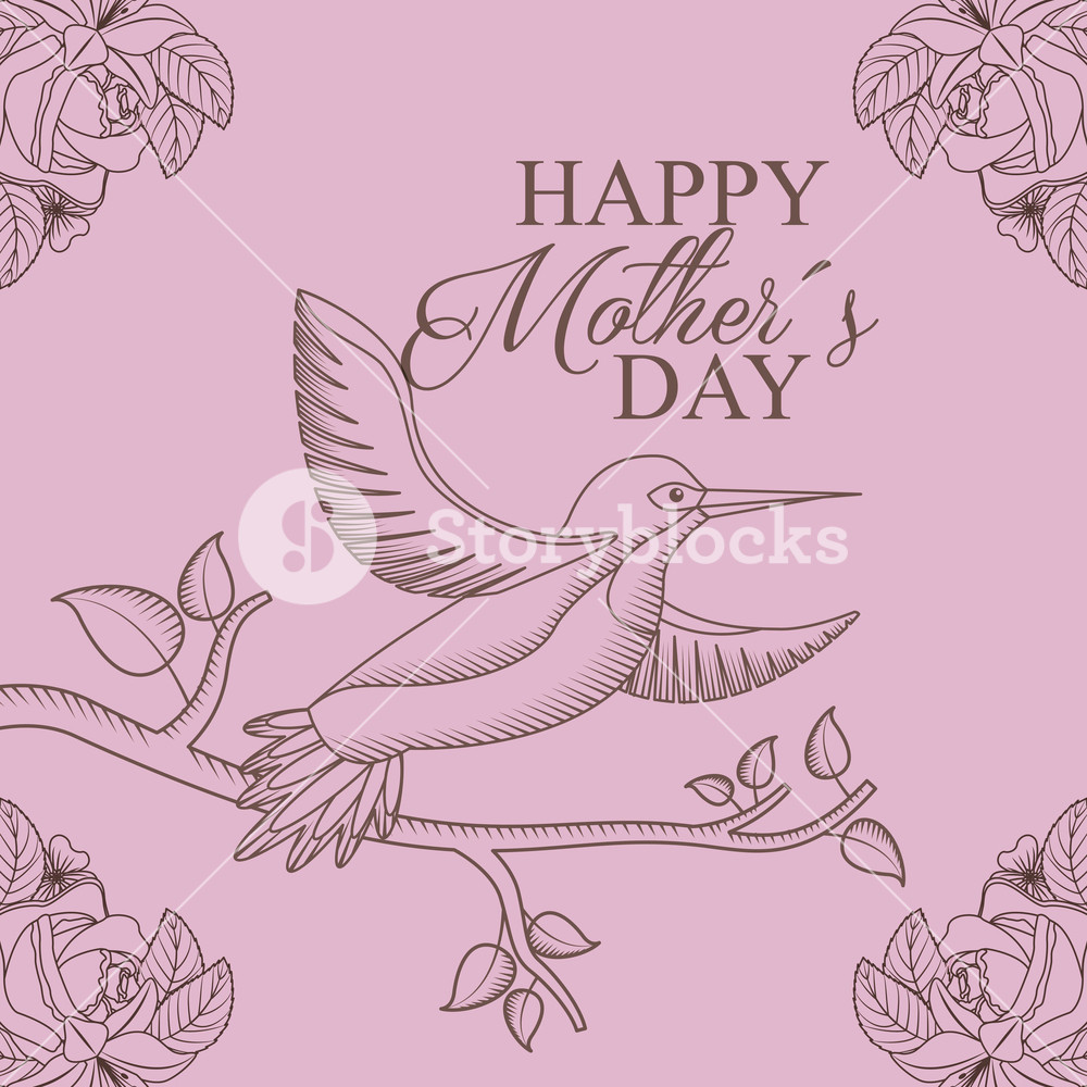 1000x1000 Cute Bird In Tree Branch Flowers Natural Drawing - Bird In Tree Drawing