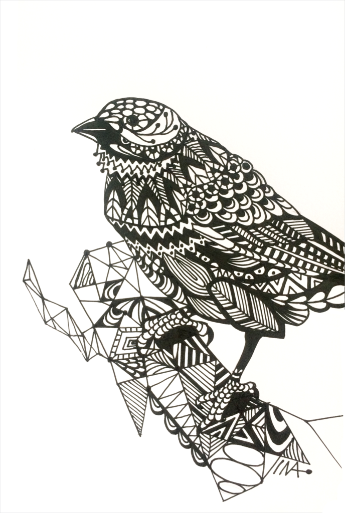 688x1024 Sparrow Sitting On A Branch Original Framed Wall Decor - Bird On Branch Drawing