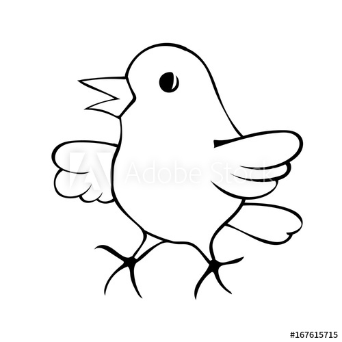 500x500 Happy Yellow Bird Cartoon Outline Drawing - Bird Outline Drawing