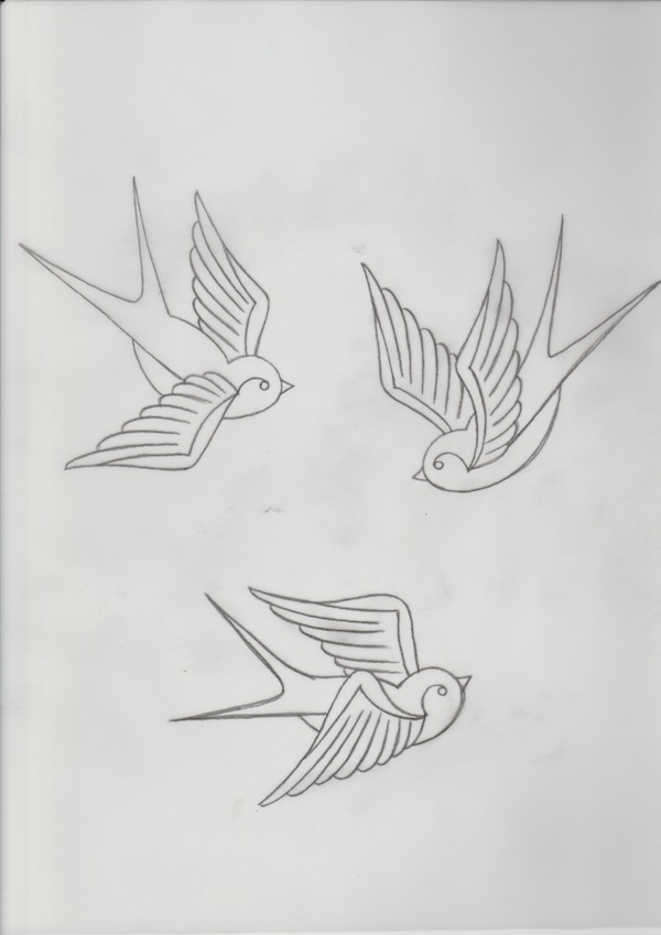 600x849 how to draw a group of swallows in a retro tattoo style - Bird Tattoo Drawing