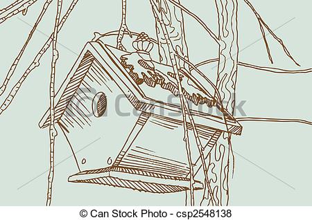 450x318 Birdhouse Drawing In Brown And Green Colors - Birdhouse Drawing