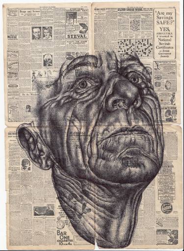 375x511 bic biro drawing on a miniature newspaper drawing - Biro Drawing