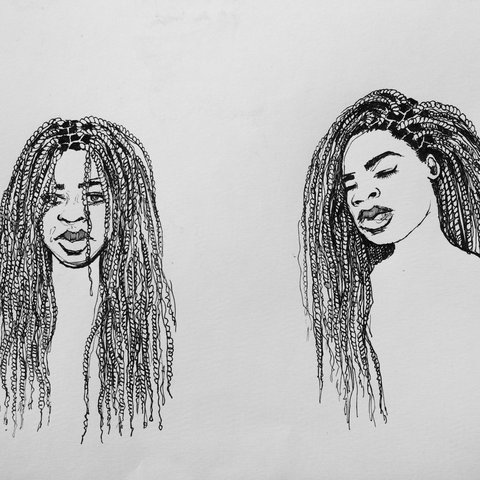 480x480 prints! biro drawing 'braids' print paper - Biro Drawing