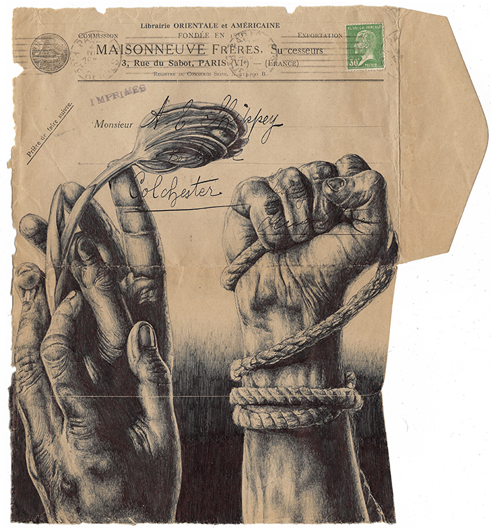 701x754 we are all a croupier' bic biro drawing on a antique envelope - Biro Drawing