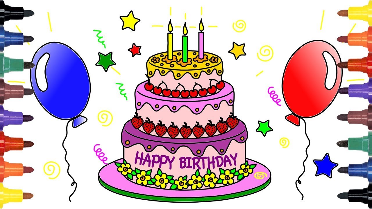 1280x720 How To Draw Birthday Cake Drawing For Kids Coloring Pages - Birthday Cake Drawing