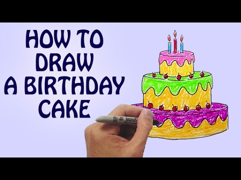 480x360 How To Draw A Birthday Cake For Kids Step - Birthday Cake Drawing Step By Step