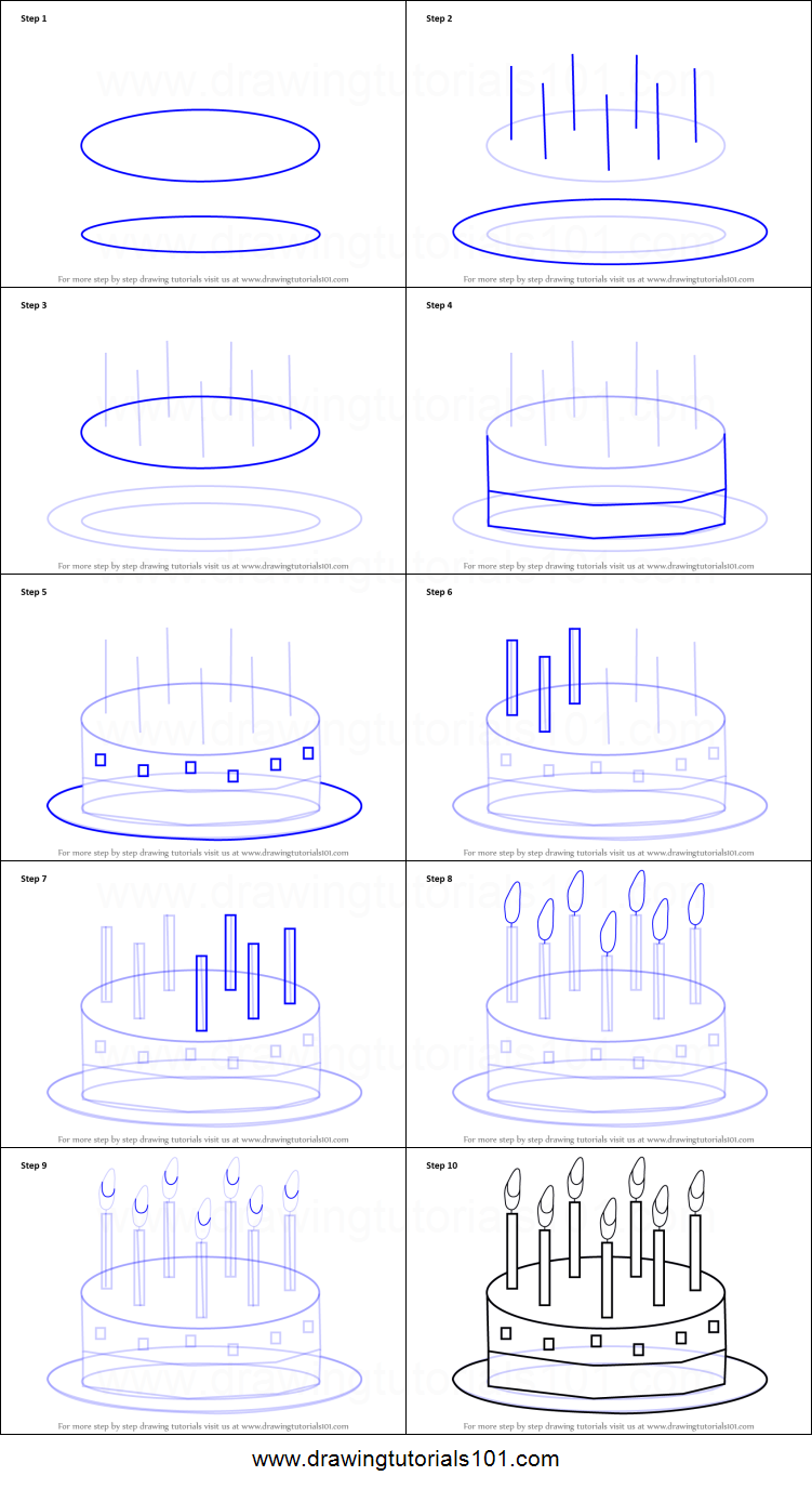 751x1376 How To Draw Birthday Cake For Kids Printable Step - Birthday Cake Drawing Step By Step