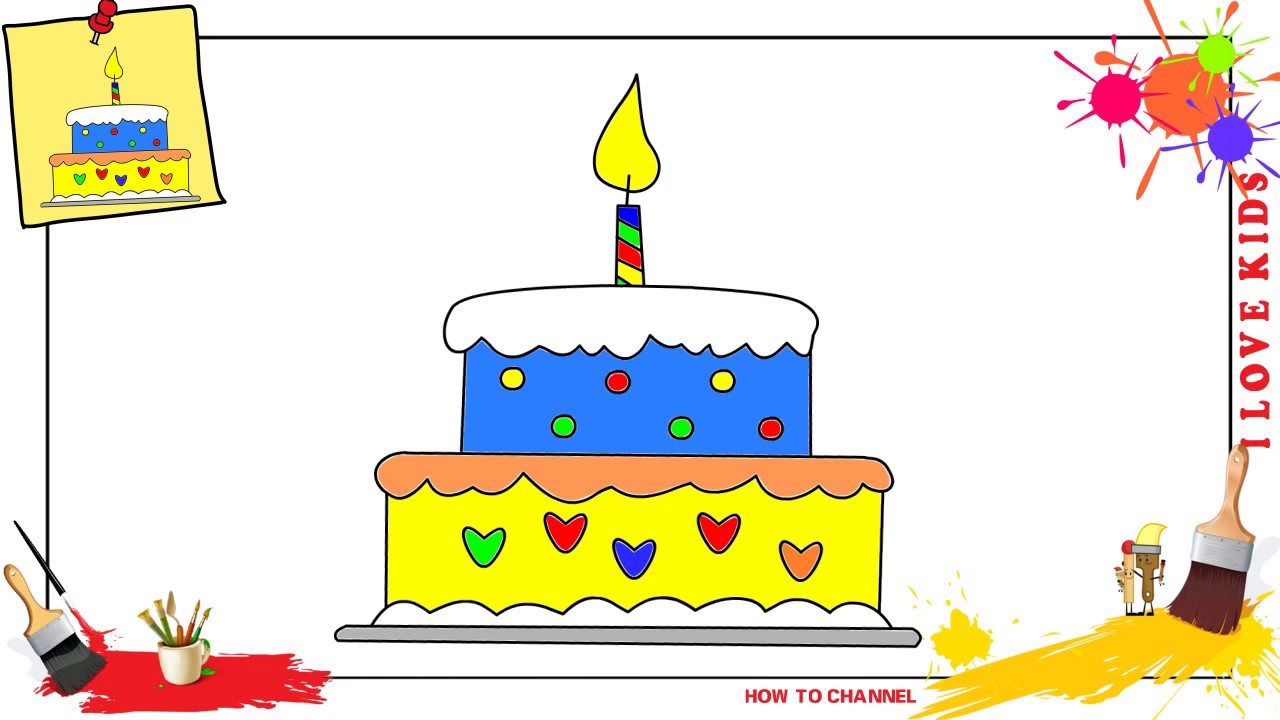 1280x720 how to draw a birthday cake simple, easy slowly step - Birthday Cake Drawing Step By Step