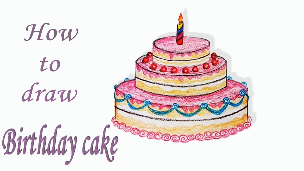 1280x720 How To Draw Birthday Cake Step - Birthday Cake Drawing Step By Step