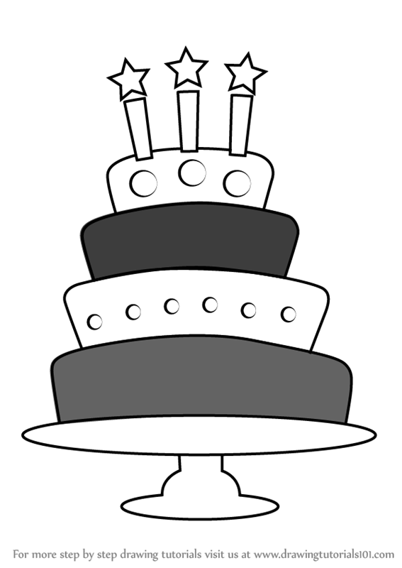 567x800 learn how to draw a birthday cake with candles - Birthday Cake Drawing Step By Step