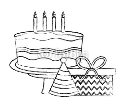 400x347 birthday cake with candles and gift party hat celebration vector - Birthday Candle Drawing