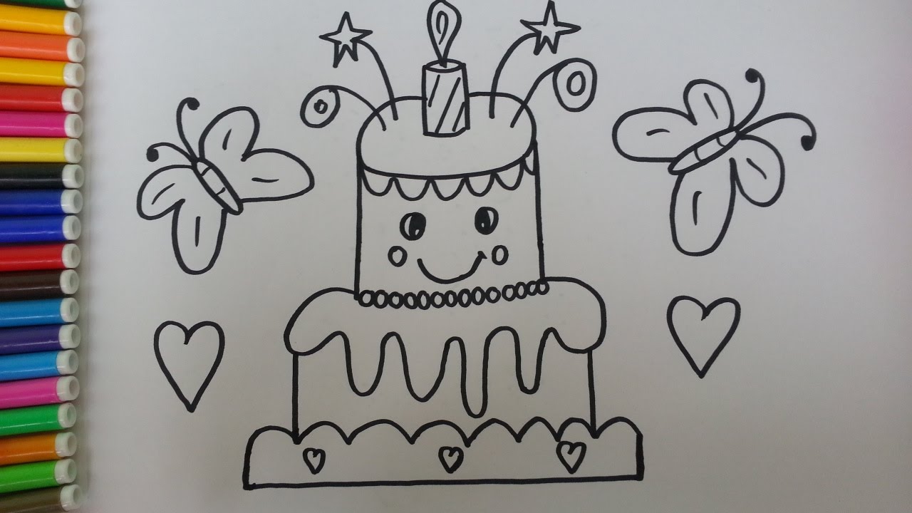 1280x720 how to draw birthday, candle birthday cake drawing and coloring - Birthday Candle Drawing