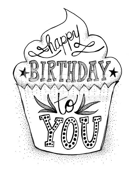 434x556 Hand Drawn, Doodle Style Cupcake With Hand Lettered 'happy - Birthday Drawing Images