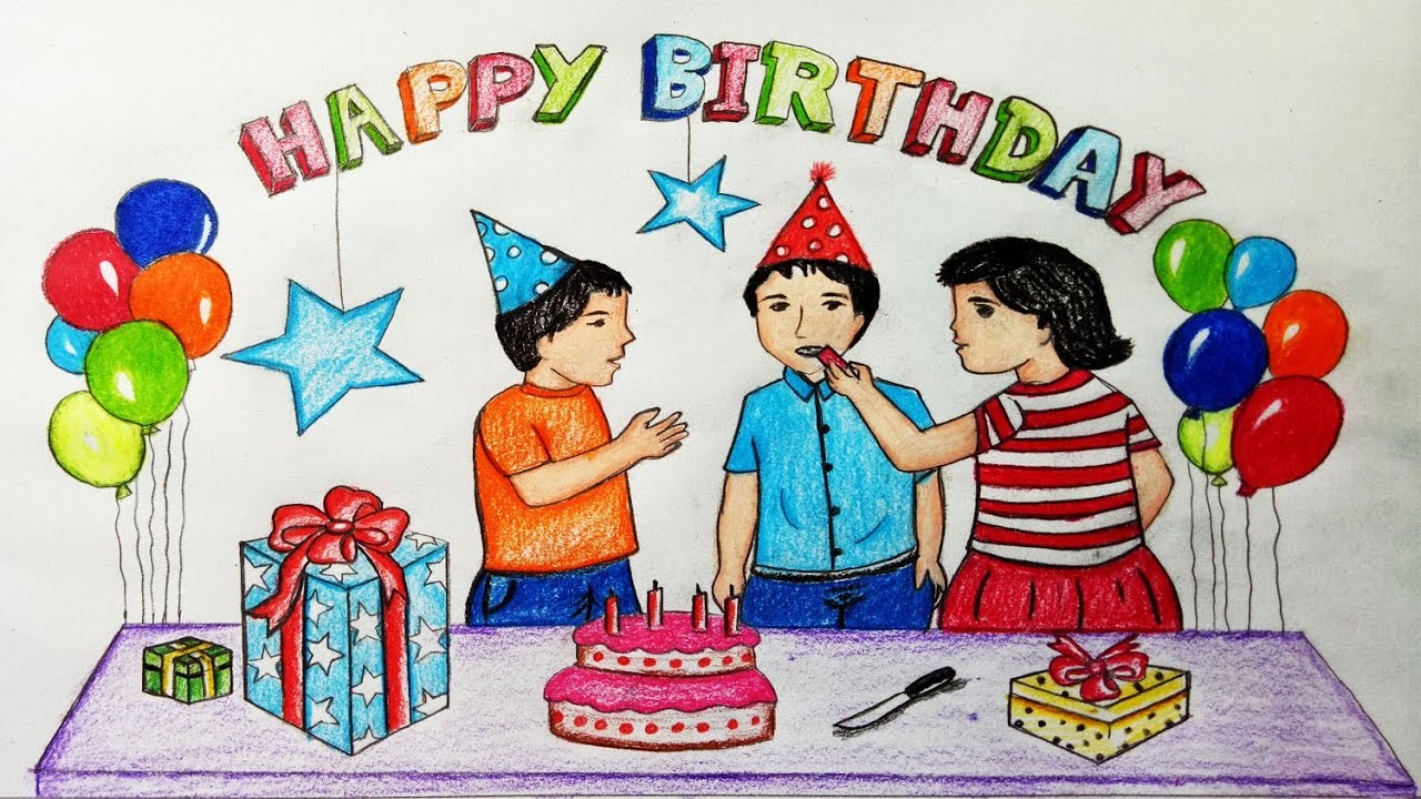 1280x720 How To Draw Scenery Of Birthday Party Step - Birthday Drawing Images