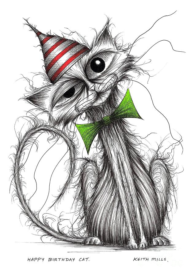 636x900 Happy Birthday Cat Drawing - Birthday Drawings