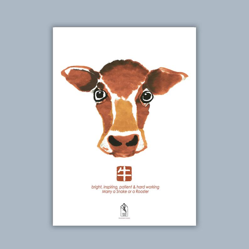 794x794 ox birthday gift drawing poster zodiac chinese zodiac etsy - Birthday Gift Drawing