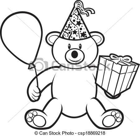 450x437 teddy bear toy with gift box, birthday hat and balloon - Birthday Gift Drawing