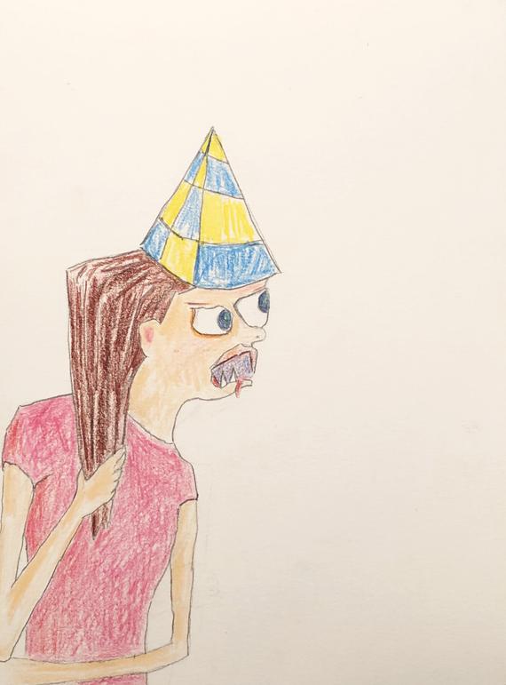 570x771 Original Drawing Birthday Girl Etsy - Birthday Girl Drawing