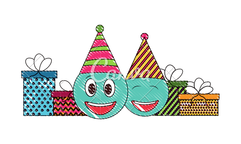 800x479 birthday emoji face with party hat and gifts drawing color - Birthday Hat Drawing