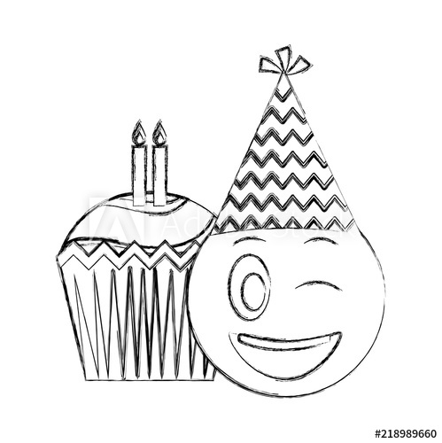 499x500 birthday emoji with party hat and cupcakes candles vector - Birthday Hat Drawing