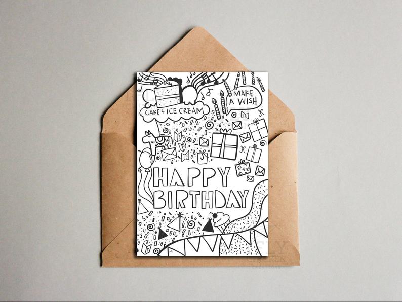 794x596 printable birthday card cool doodle drawing birthday etsy - Birthday Wishes Drawing