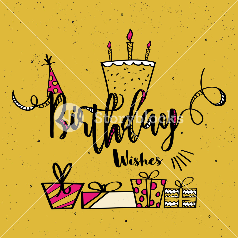 1000x1000 birthday wishes card design with different elements in hand drawn - Birthday Wishes Drawing