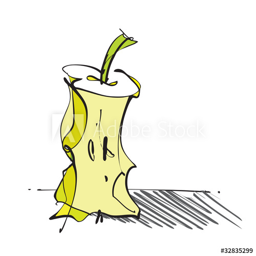 500x500 Bitten Apple Core Icon, Freehand Drawing - Bitten Apple Drawing