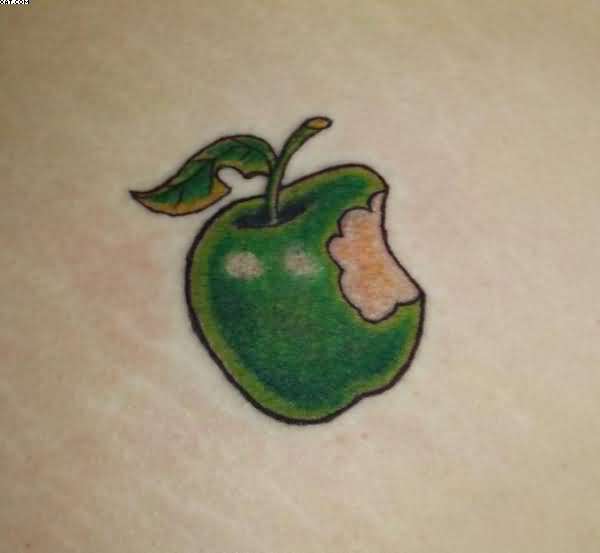 600x553 Green Bitten Apple Tattoo Design - Bitten Apple Drawing
