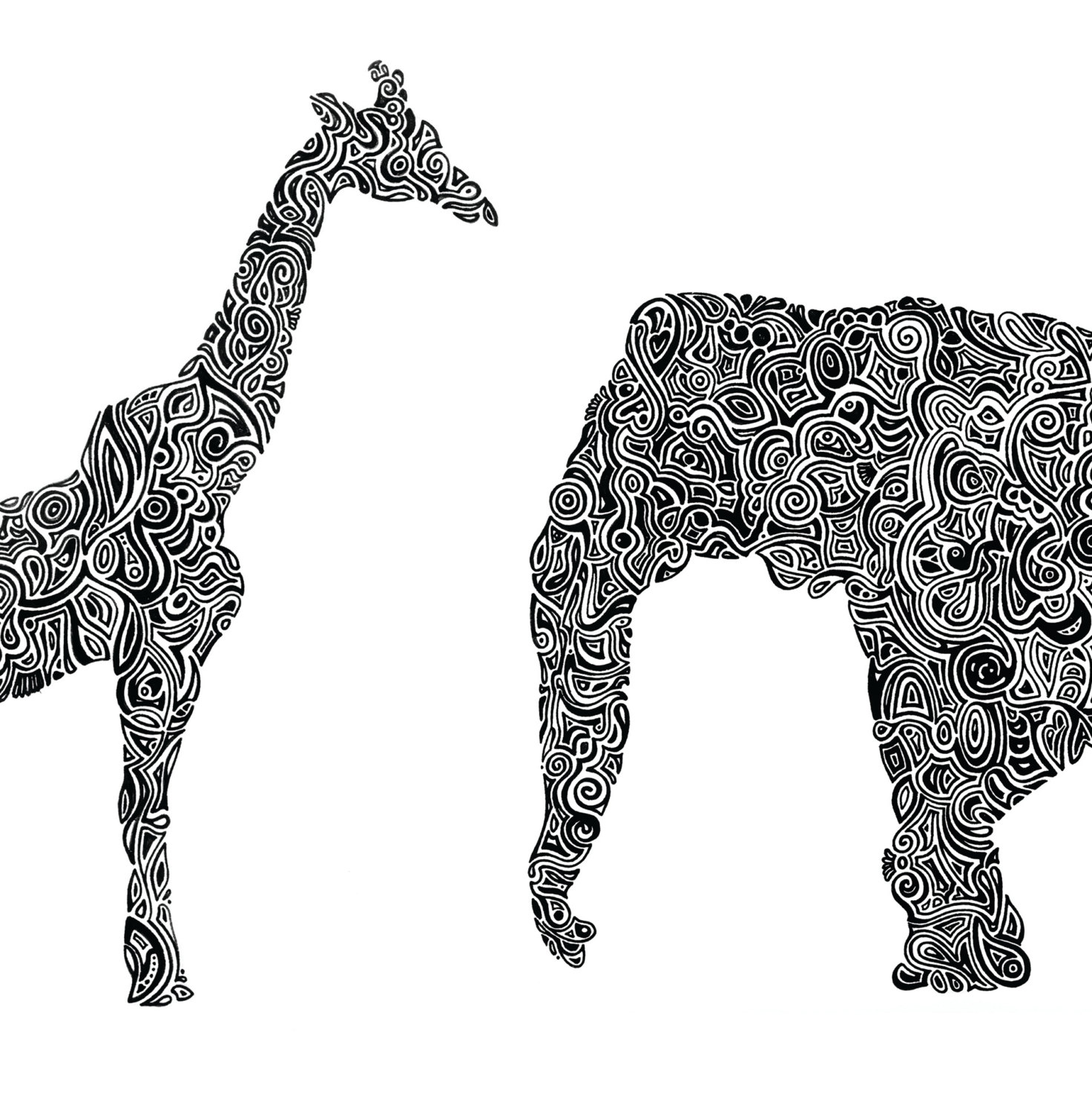 1472x1500 Line Drawing Of Animals - Black And White Animal Drawings