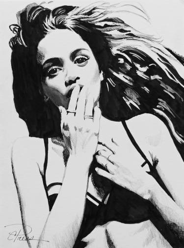 375x505 Original Pop Art Portrait Ink Drawings For Sale Saatchi Art - Black And White Art Drawings