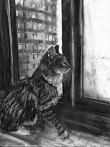 373x500 cat charcoal art, black and white cat gifts for cat lovers, cat - Black And White Cat Drawing