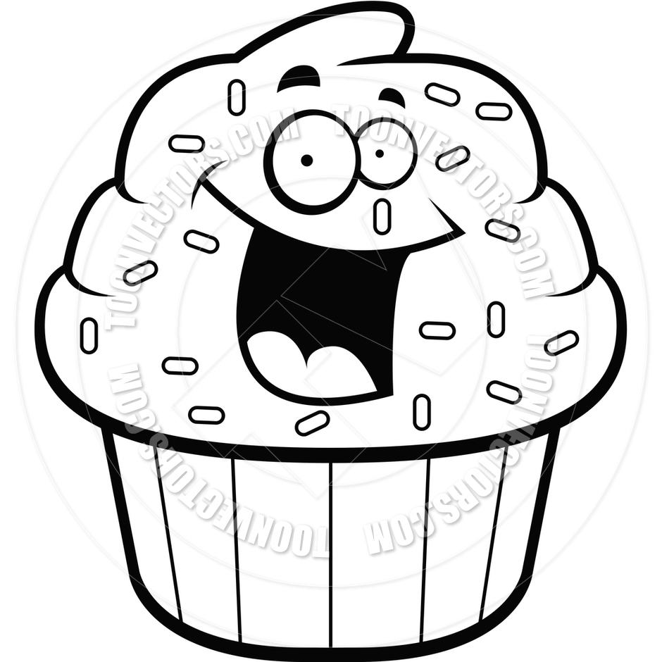 940x940 Cute Cartoon Cupcakes Black And White Photo - Black And White Cupcake Drawing