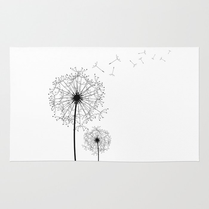 700x700 Black And White Dandelion Sketch Rug - Black And White Dandelion Drawing