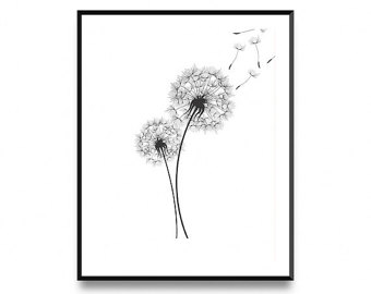 340x270 Dandelion Print Etsy - Black And White Dandelion Drawing