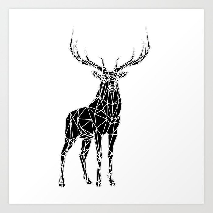 700x700 Black White Geometric Deer Art Print - Black And White Deer Drawing