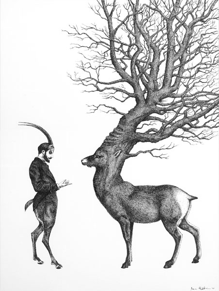 452x599 Fancy - Black And White Deer Drawing
