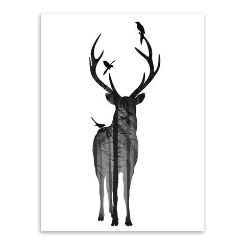 480x480 Modern Nordic Black White Animal Silhouette Deer Art Print Poster - Black And White Deer Drawing