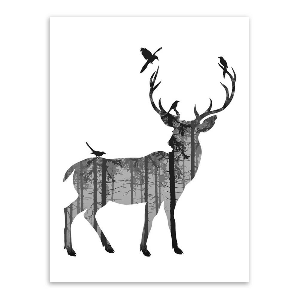 1000x1000 Vintage Black White Deer Silhouette Poster - Black And White Deer Drawing