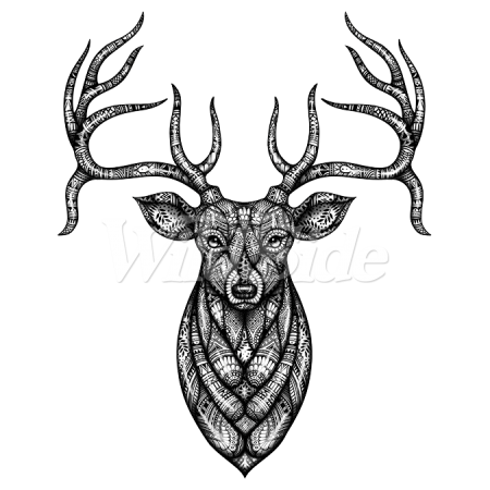 450x450 Black White Deer Head With Bandana Pattern The Wild Side - Black And White Deer Drawing