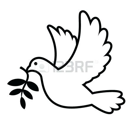 450x450 Dove Outline Drawing White Dove Carrying Olive Branch Graphic - Black And White Dove Drawing