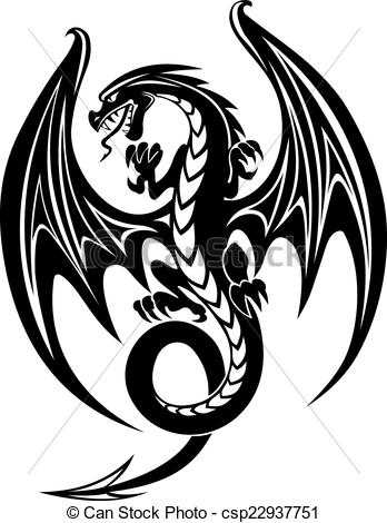 348x470 black dragon black danger dragon isolated on white background - Black And White Dragon Drawings