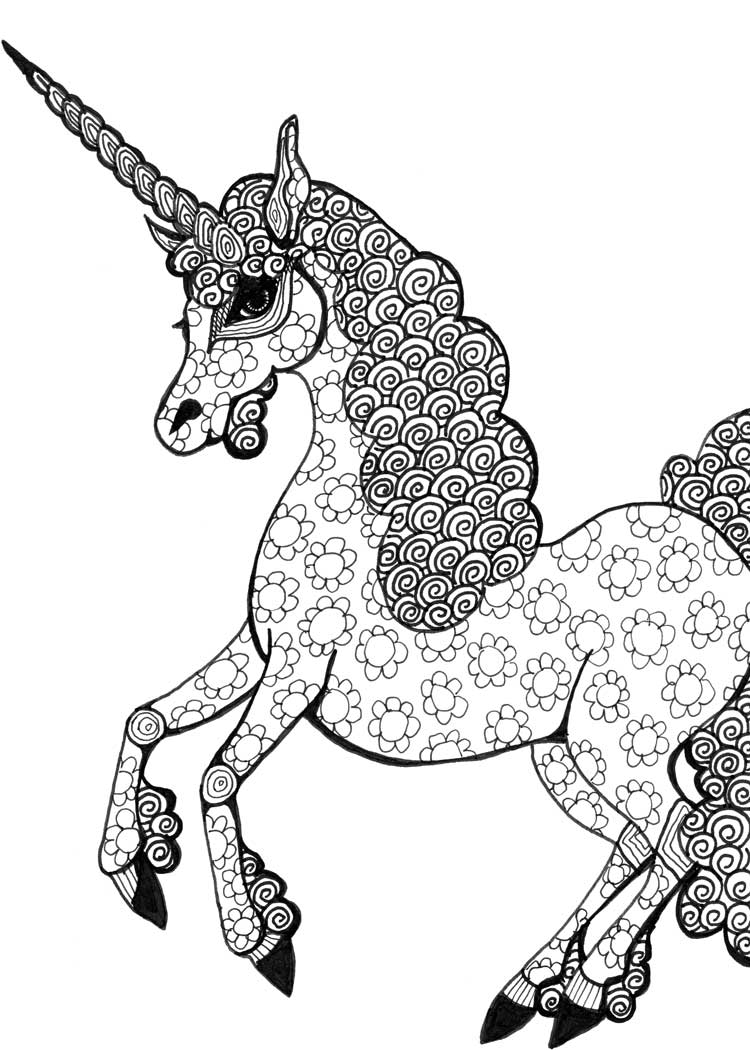 750x1050 Daily Art Drawing Of A Unicorn - Black And White Drawing Images