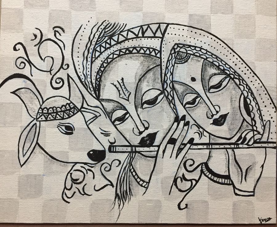 900x736 radha krishna black and white painting - Black And White Drawing Images