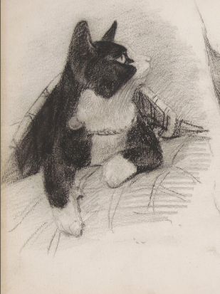 309x413 Charcoal Cat Drawing - Black And White Drawing Of A Cat