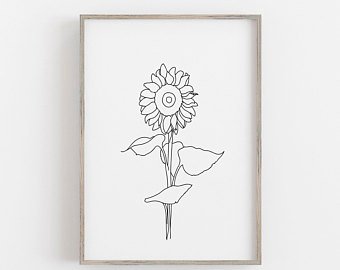 340x270 Flower Line Drawing Etsy - Black And White Drawing Of A Flower